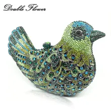 Двойной цветок с зелёными камнями изумруд 3D птица форма Женская вечерняя сумка-клатч со стразами сумки Свадебная вечеринка клатч со стразами сумочка для невесты