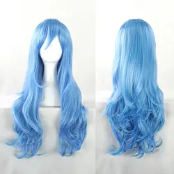 Дата Живая Есино Косплэй парики ролевая игра 70 см длинные вьющиеся волнистые синий синтетический волос для взрослых + Hairnet