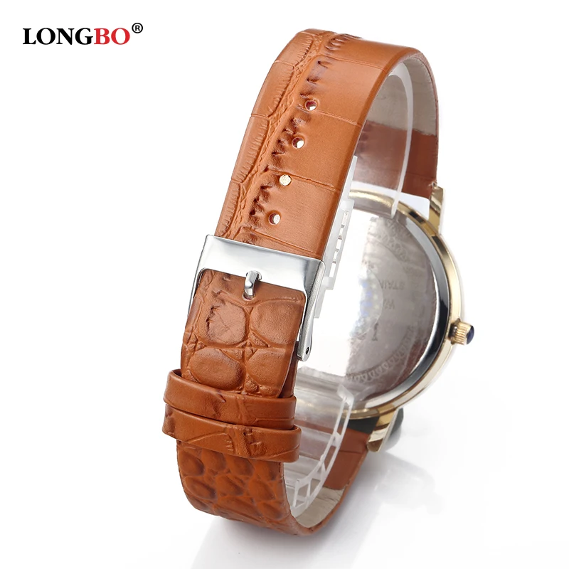 LONGBO 80035G часы для влюбленных с кожаным ремешком и циферблатом водонепроницаемые