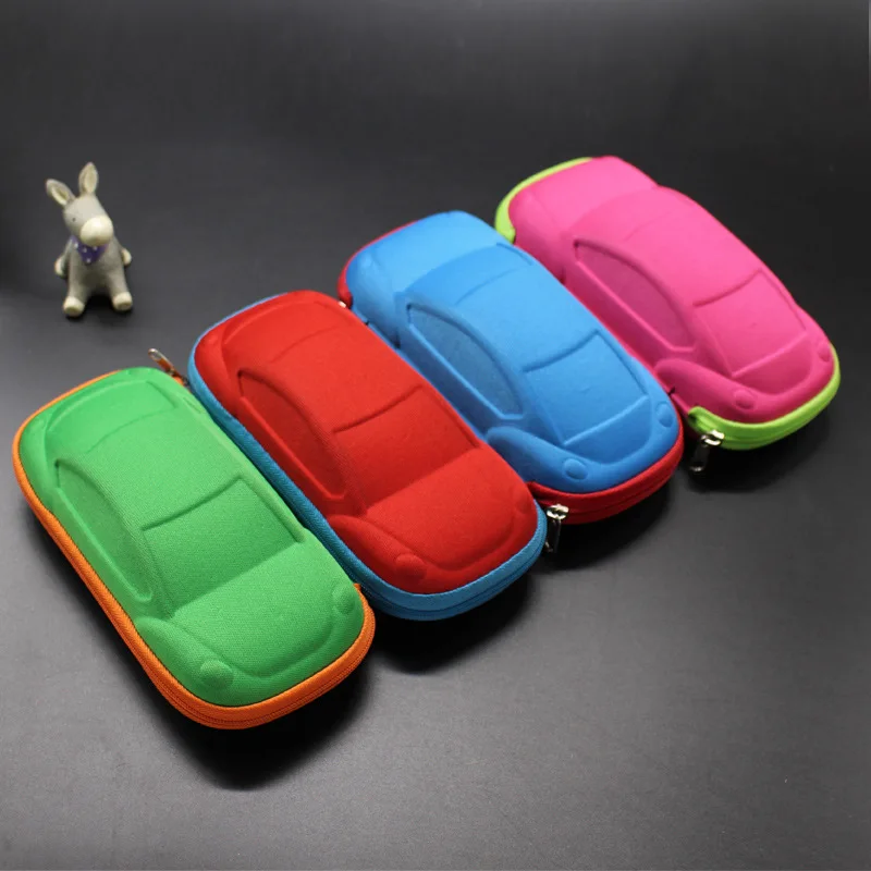 iboode Cute Cartoon Car Shape Glasses Case For Kids Sunglasses Eyeglasses Lovely Zipper Sun Glasses Holder Box Bag Protector