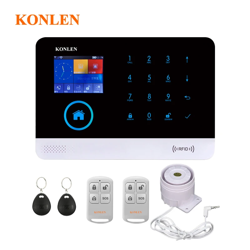 Охранная сигнализация KONLEN с голосовым управлением Wi Fi GSM SIM картой RFID сенсорный ЖК