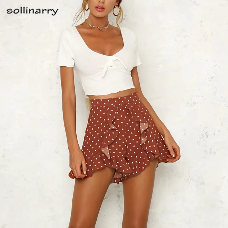 Sollinarry new arrival red polka dot summer shorts Women 2019 ruffle ...