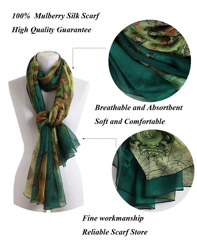 Чистый Шелковый шарф хиджаб Кепка шарф с принтом международной карты дизайн бренда шаль обернуть квадратные шарфы большого размера