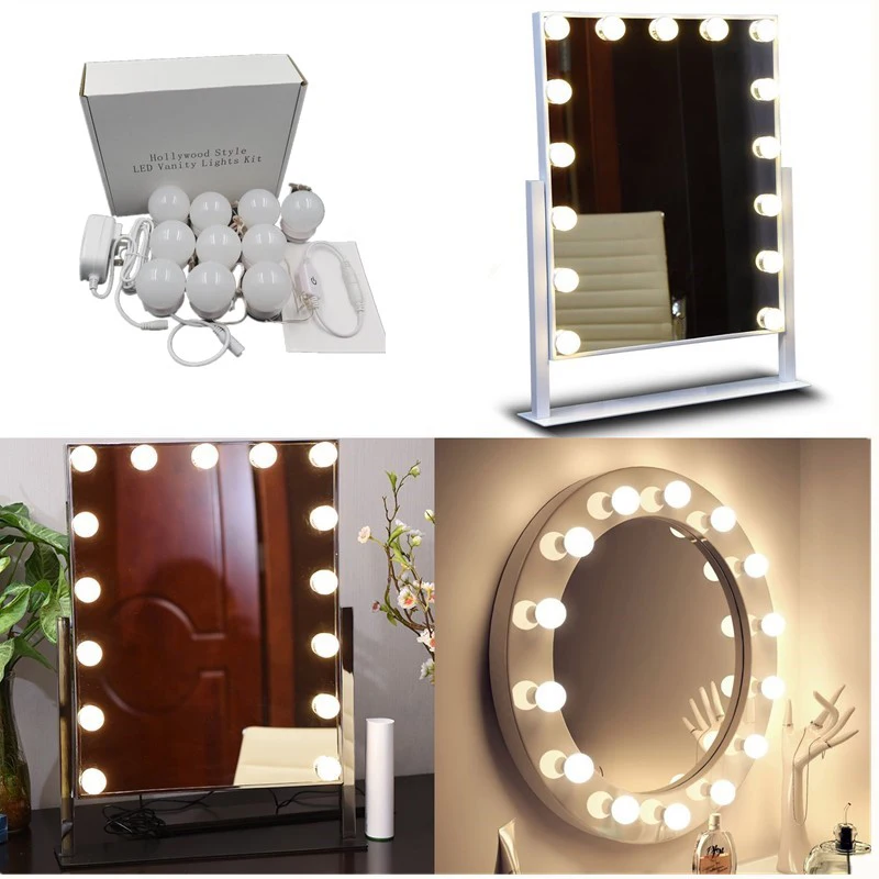 Косметическое зеркало, косметический светодиодный светильник, набор лампочек, usb порт для зарядки, 10 зеркал, лампа, регулируемая яркость, светильник, Прямая поставка