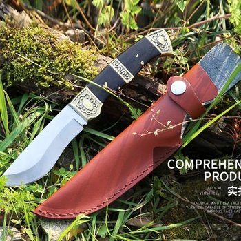 

SDIYABEIZ 5Cr15mov Stainless Steel Fixed Blade Knife With Leather Sheath Shadow Wood Handle Hunting Knives & Leather Sheath