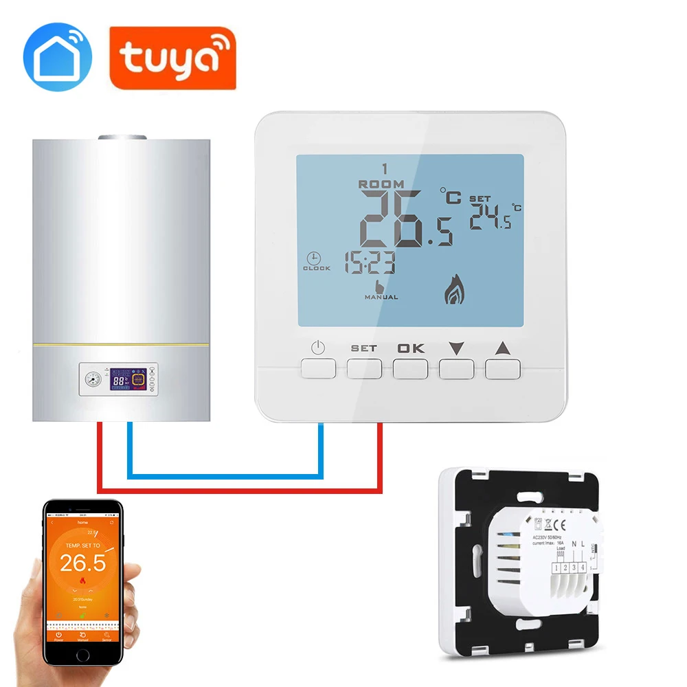 Tuya app Еженедельный программируемый настенный газовый котел беспроводной термостат wifi для IFTTT Alexa Google home