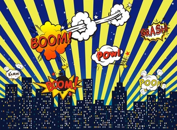 

BOOM Pow Grash Bamm POOF Birthday Photography Backdrops Photo Background Party Wall Decoration Backdrop W-284