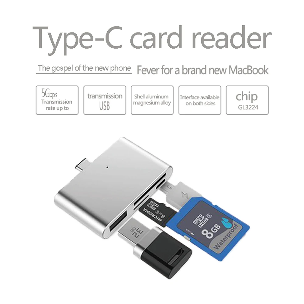 USB to Type-C Adapter with SD TF Card Reader, Mini Aluminum USB-C Hub OTG Reader 4 in 1 for Laptop Tablet Smartphone USB to Type-C Adapter with SD TF Card Reader, Mini Aluminum USB-C Hub OTG Reader 4 in 1 for Laptop Tablet Smartphone
