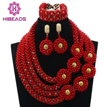 

Beautiful Handmade Choker Necklace for Women Fashion Lace Gold Flowers African Wedding Jewelry Sets Free Shipping ABL623