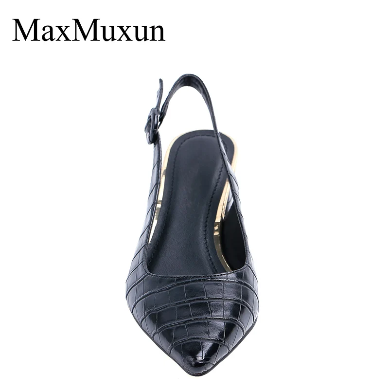 MaxMuxun Женщины Sexy Slingback острым носом туфли на высоком каблуке Блестящий каблук Кроко-эффект Летние платья