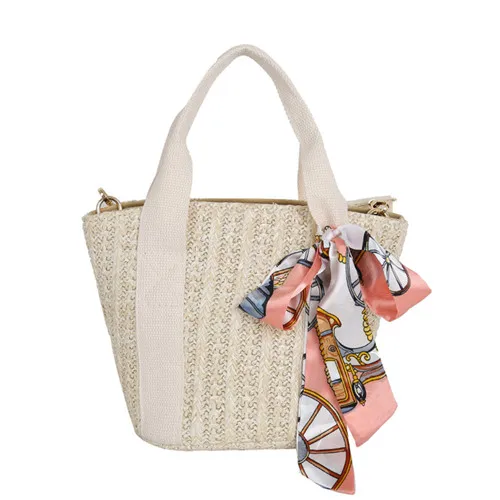Ручная женская сумка на плечо, круглая плетеная Сумка из ротанга, богемная Соломенная пляжная сумка для летнего отдыха, женская сумка-тоут - Цвет: 25cm X 14cm X 18cm