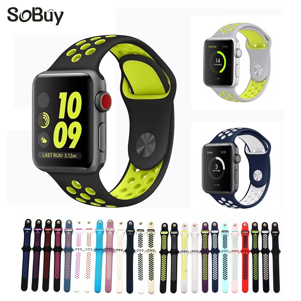 

Sports Silicone strap for Apple watch band 42mm 38mm replacement rubber bracelet wristband for iwatch 3/2/1 Nike+metal adapter