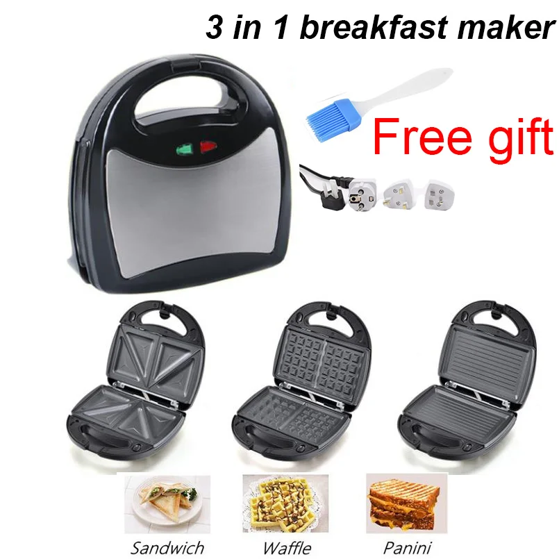 

220V 3in 1 multifunctional electric mini Nut Waffle Sandwich maker Panini BBQ grilling machine Breakfast waffle maker cake maker