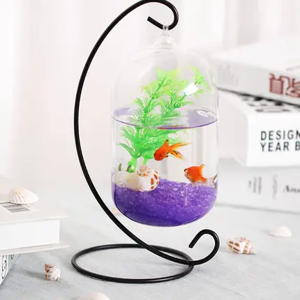 O.RoseLif Big Size Glass Vase Home Decor Aquarium Suitable Fish Tank Wax Gourd Glass Bottle + Iron Holder Set Flower Ball Vase