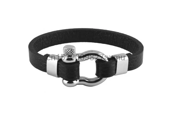 

20PCS Mens Stainless Steel Screw Post Anchor Shackles Leather Bracelet in Surf Nautical Sailor Surfer Wristband Male Jewelry