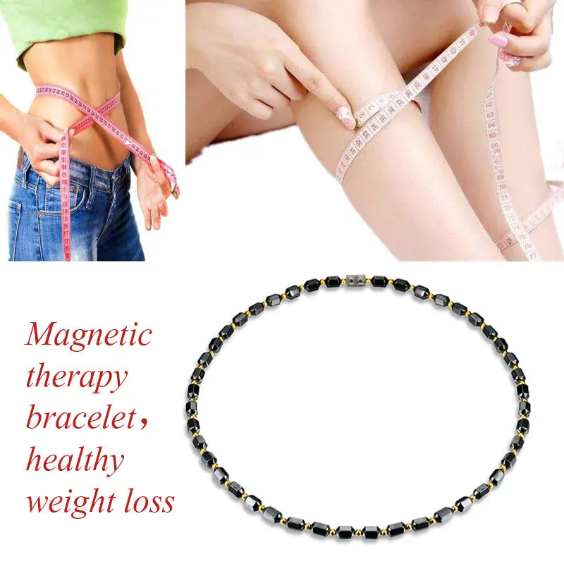 Women Black Magnetic Necklace Beads Hematite Stone Therapy Slimming Health Care Weight Loss Necklace For Men Women