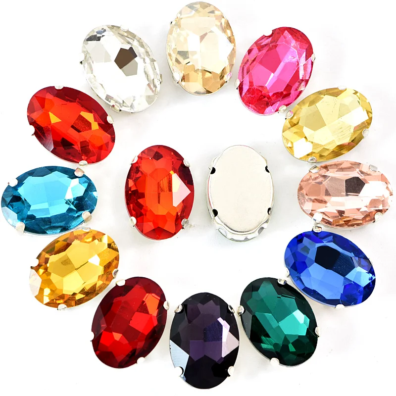 

4 Sizes 20pcs Oval Shapes Glass Crystal Sew On Rhinestone With Silver Claw Red Sew On Claw Rhinestones For Garment B0741