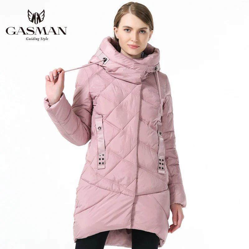 GASMAN Brand Winter Jacket Women 2018 Medium Length Thick Down Parka Fashion Hooded Overcoat For Women Clothes Winter Pink Color