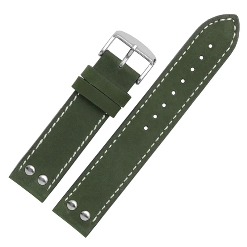 20 мм 22 мм ремешок из натуральной кожи для часов зеленый хаки кожаный браслет сменный ремешок для гамилтона - Цвет ремешка: Green white B