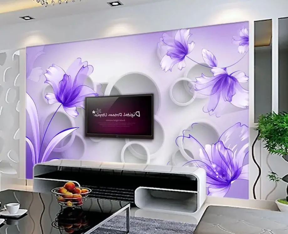 

Custom 3d Mural Wallpaper Purple lily transparent flowers, elegant and beautiful, three-dimensional fashion wall