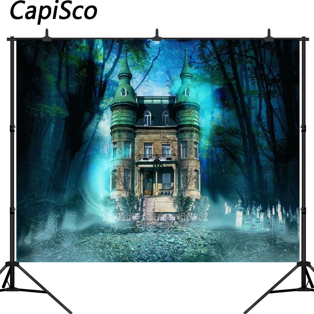 

Capisco photography background terror cemetery skeleton Castle Halloween theme backdrop professional photo background studio