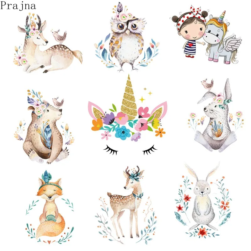

Prajna Iron On Transfer Vinyl Patch Plastisol Heat Transfers For Clothes Thermal Cartoon Unicorn Deer Patch Applique PVC Sticker
