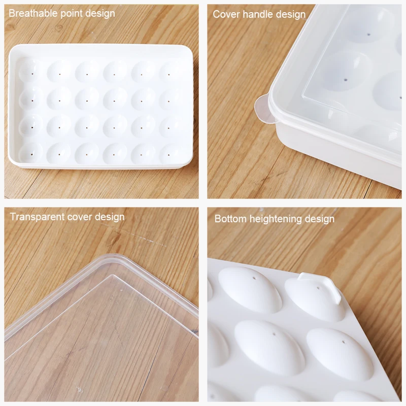24 Grid Food Storage Container for Eggs Box Plastic Kitchen Fridge Tough and Wear Resistant Save Space Bottom Increase Safety