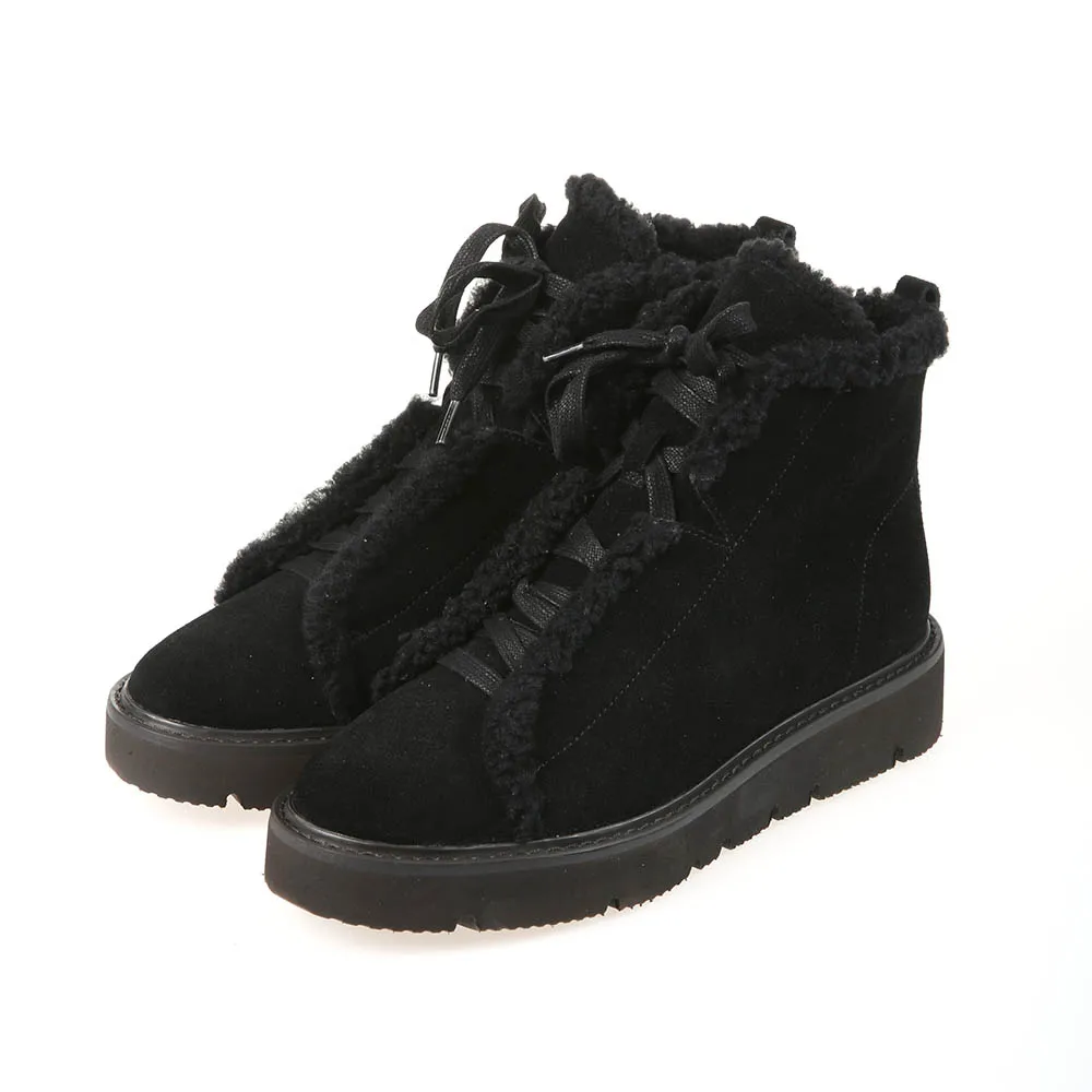 Новые женские ботинки; женские зимние ботинки; теплая и удобная Легкая женская обувь; женская хлопковая обувь; кожаная обувь из овечьей кожи - Цвет: black