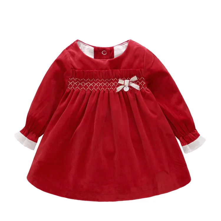 

High Quality Infant Pleuche Dress Baby Girls Solid Clothes Toddler Kids Casual Dress Newborn Girls Autumn Winter Clothing