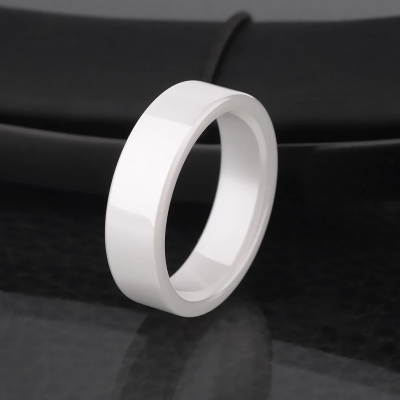 Stainless Steel White Ceramic Comfort Fit Flat Band Ring
