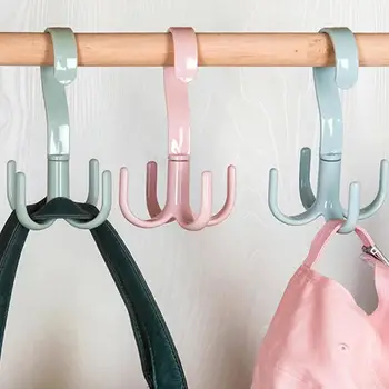 

360 Degrees Rotated 4 Hooks Plastic Handbag Clothes Ties Bag Holder Shelf Organizer Belt Closet Hanger Hanging Rack Storage Hook