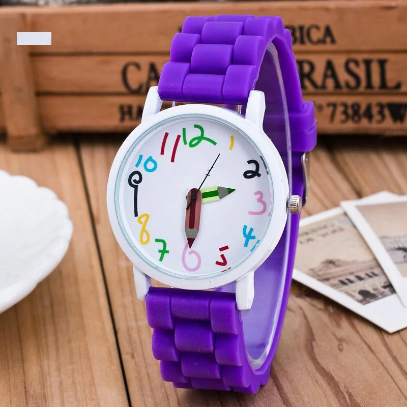 Barato Relojes de silicona con puntero de lápiz para niños, relojes de pulsera de regalo de cuarzo para estudiantes, envío XIN m6wzeQ5m