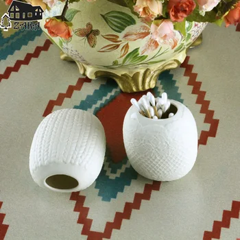 

(2 pcs/lot) New arrival KEYAMA white flower Relief ceramic storage bottle Small flower vase Cotton swabs toothpicks storage tank