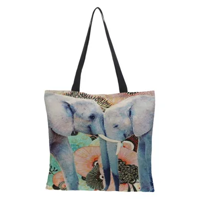 CROWDALE двусторонняя печать Слоны белье сумка-шоппер богемный стиль полосатый плечо пляжная сумка женская Повседневное сумка - Цвет: 01