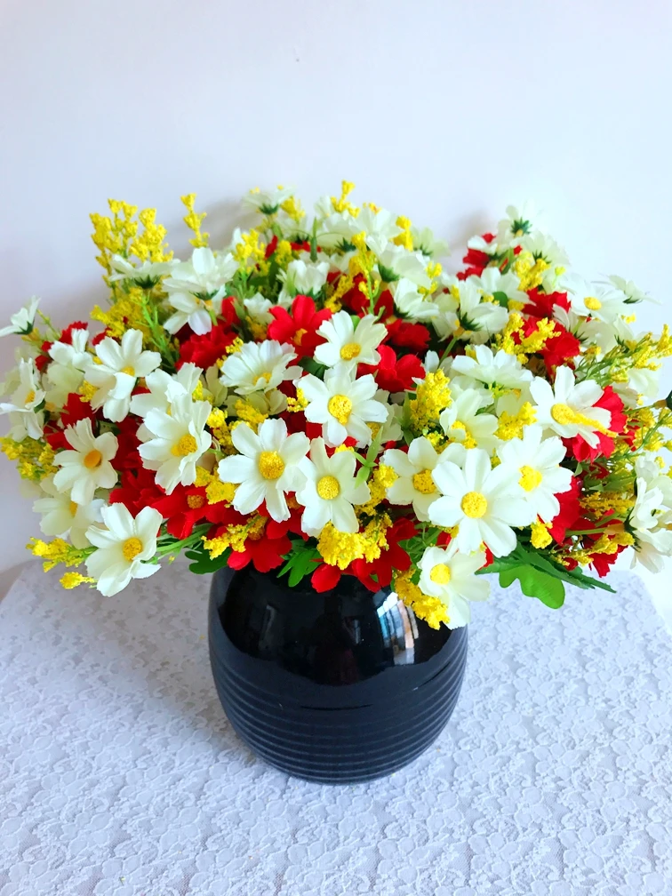 28 head chrysanthemum white/red small daisy flower ...