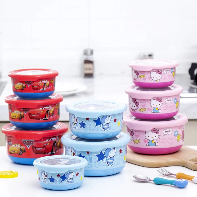 

3 Pcs Cartoon 2350ML Cartoon Doraemon Car Food Container Bento Lunch Box for Kids No Spoon