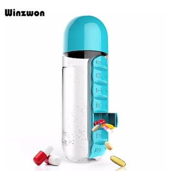 

600ML Plastic Water Bottle With Daily Pill Box Organizer Leak-Proof Drinking Bottles For Home Office Travel Tour Emergency Use
