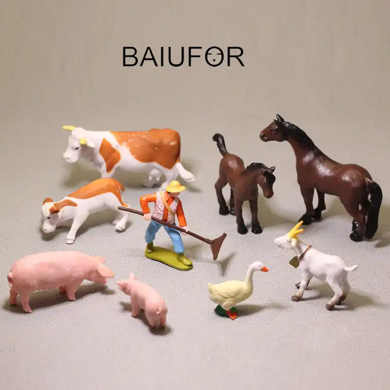 Fazenda em miniatura pastoral estilos de plástico animal ornamentos agricultor cavalo vaca pato porco fada decoração do jardim estatuetas terrário