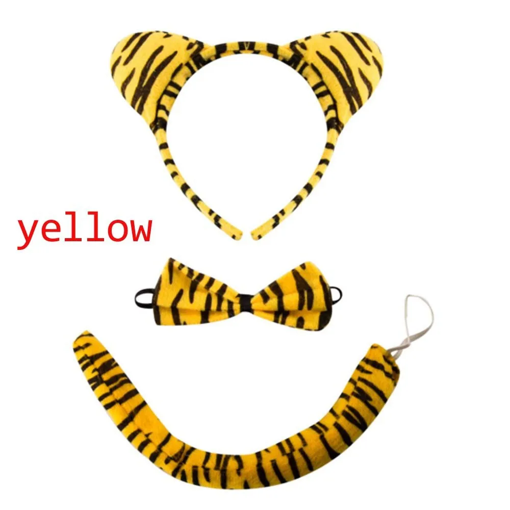 Веселые костюмы животных ушками и хвостом, галстук-бабочка, костюм с повязкой на голову - Цвет: Цвет: желтый