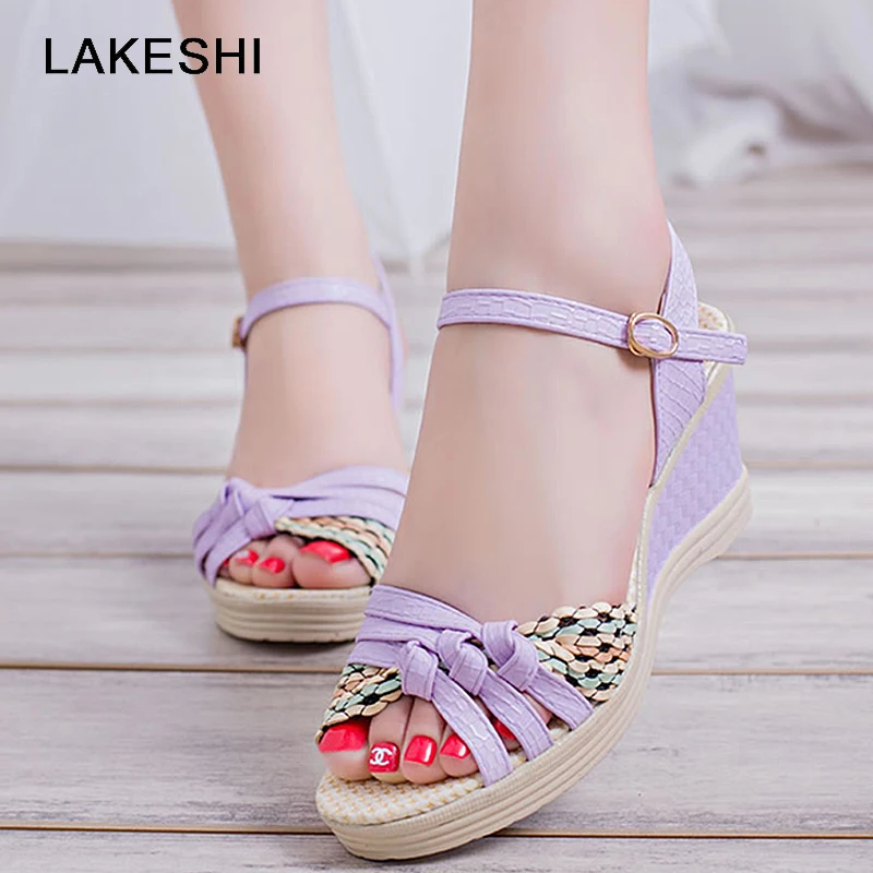 

LAKESHI Women Sandals Bohemian Wedges Sandals Summer Women Shoes 2018 Comfortable Beach Sandals