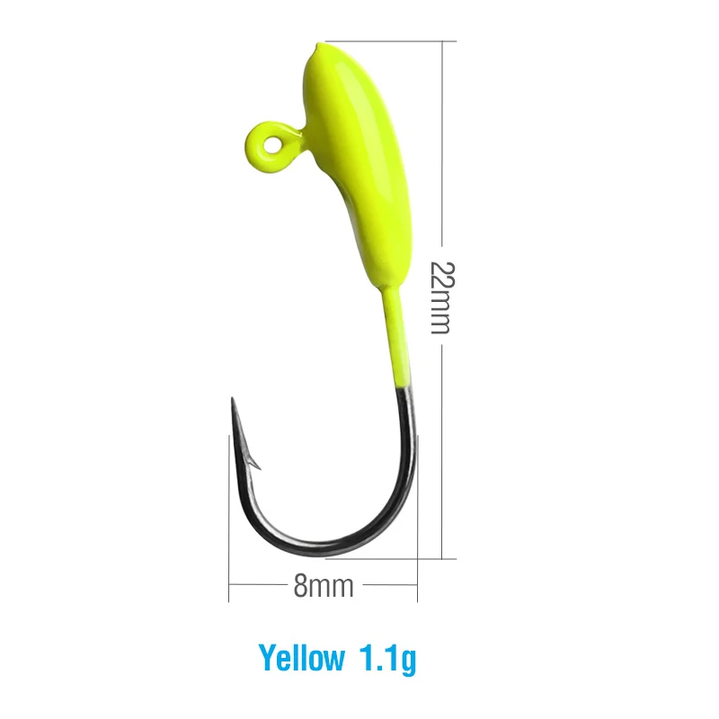 DOONQL, 5 шт./10 шт./лот, джиг, острые рыболовные крючки, 1,1 г, свинцовая головка, кривошипный рыболовный крючок, колючий одинарный крючок, рыболовные снасти, комплект, рыболовный крючок - Цвет: yellow