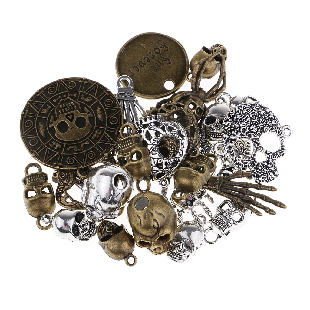 100 Grams Mixed Antiqued Skull Skeleton Pendant Charms for Handmade Steampunk Necklace Punk Jewelry Hanging Craft Accessories