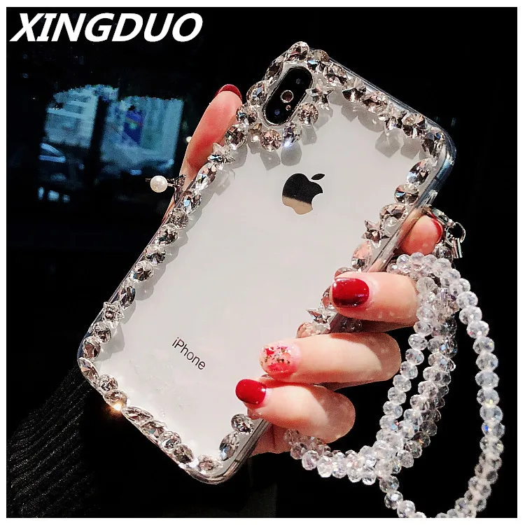 

XINGDUO Bling Crystal Diamond Soft TPU Back Phone Case Cover For iphone X 5S SE 6 6s 7 8 Plus XR Xs Max girl Protective Case