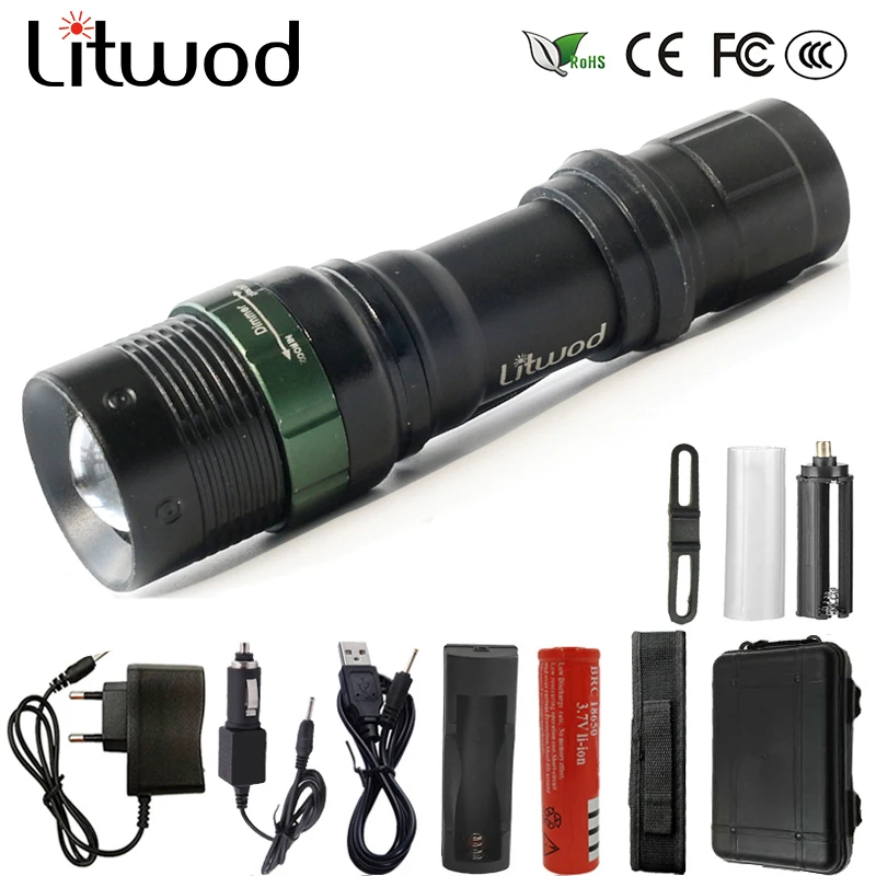 

Litwod Z20CK91 Aluminum Powerful Led Flashlight XML T6 Torch Waterproof Portable LED Light Tactical 18650 Rechargeable Torch