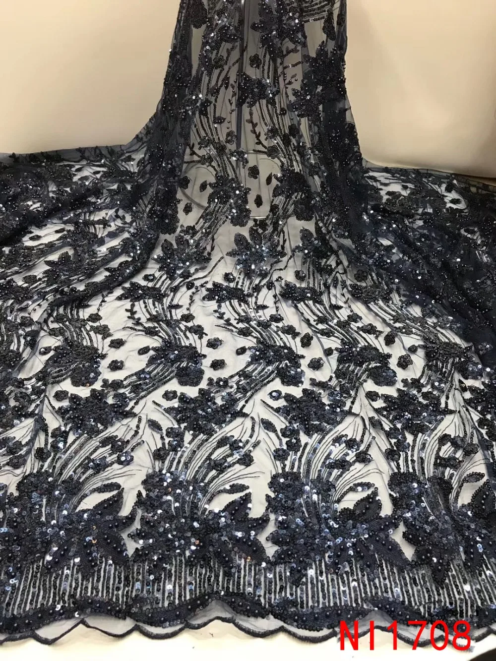 Модная африканская кружевная ткань высокого качества нигерийский французский Тюль кружевная ткань с бисером и блестками 5 ярдов для платьев KSNI1708
