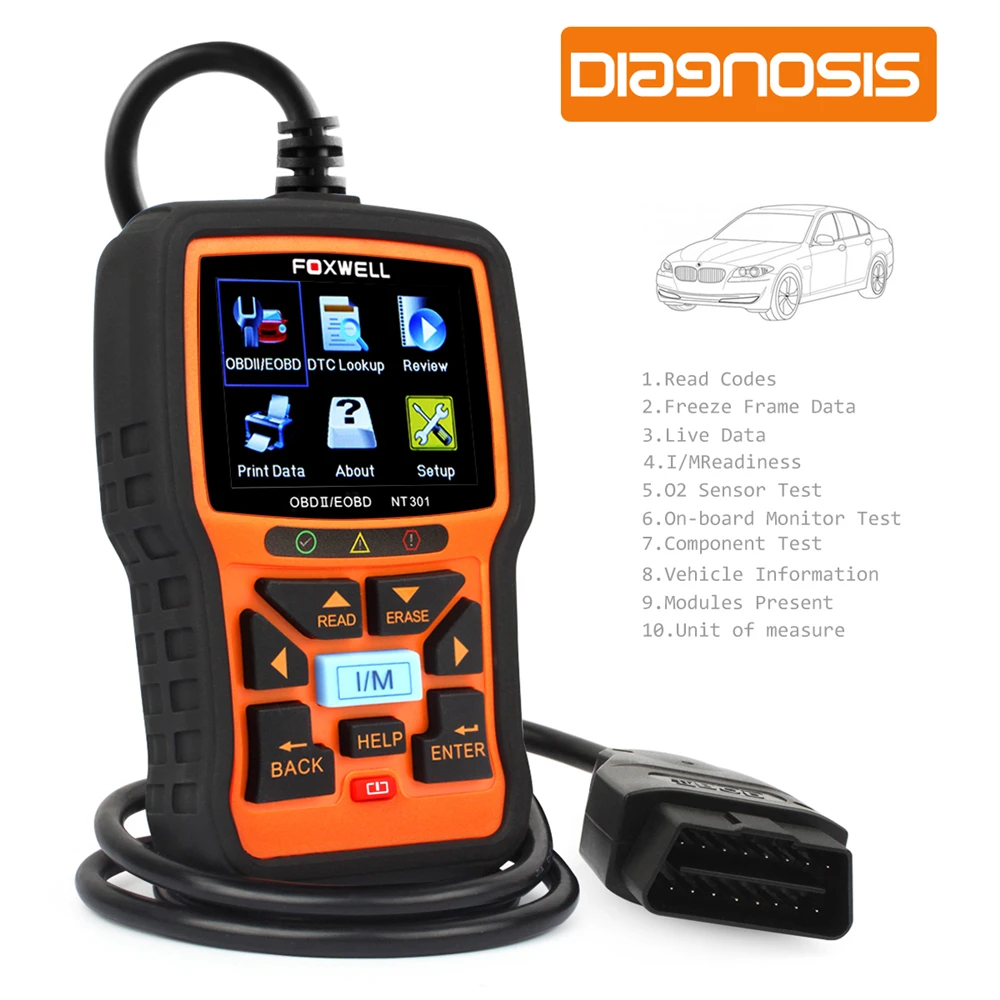 

Automotive Scanner Foxwell NT301 OBD OBD2 Auto Diagnostic Tool Engine Fault Code Reader with O2 Sensor Scan Tool Code Scanner