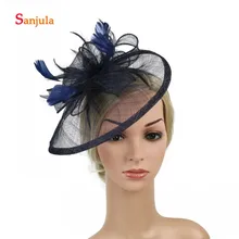 Перья для торжественного случая льняные шляпы для Для женщин цвета слоновой кости Свадьба шапка с повязкой модный головной убор шляпка Mariage H03