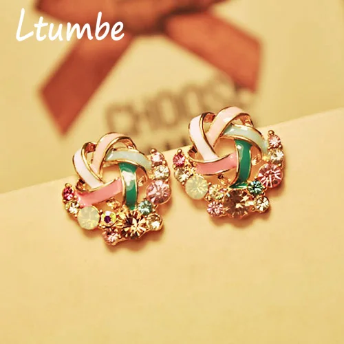 

Ltumbe New Korean Upscale Jewelry Crystal Fashion Elegant Temperament Distorted Color Rhinestone Stud Earrings for Women Party