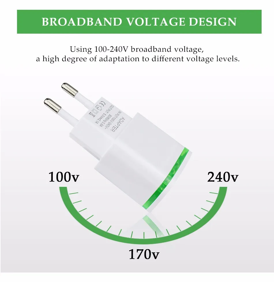 Хорошая штепсельная вилка европейского стандарта, 5 В, 2 А, 2 usb порта, для быстрой зарядки телефона, настенный адаптер питания, светодиодный светильник, кабель зарядного устройства для samsung A20, A30, A50, A70, A80