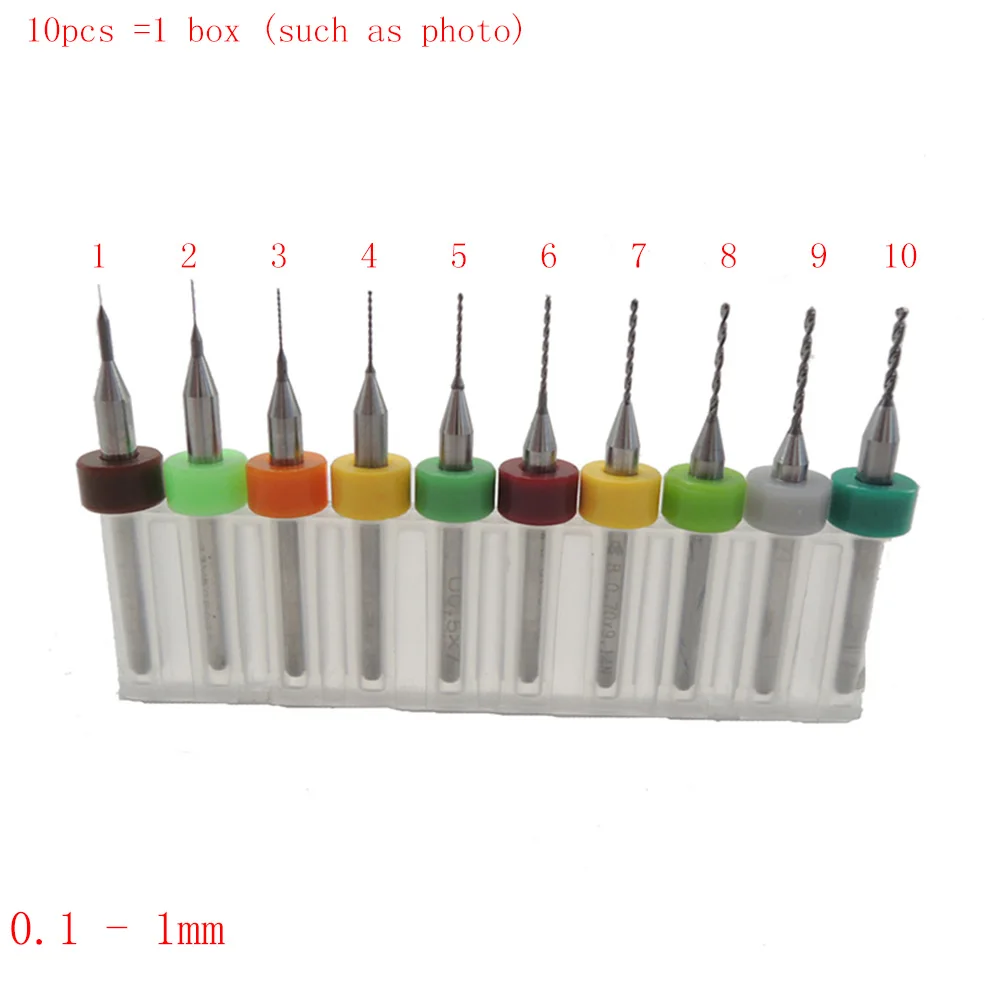 

10pcs/Set HighQuality Hard Alloy PCB Print Circuit Board Carbide Micro Drill Bits Tool 0.1 to 1mm for SMT CNC